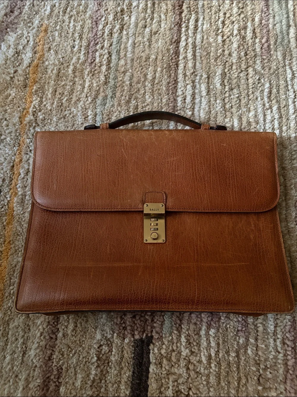 Bally Tan Leather Top-Handle Briefcase with Gold Hardware